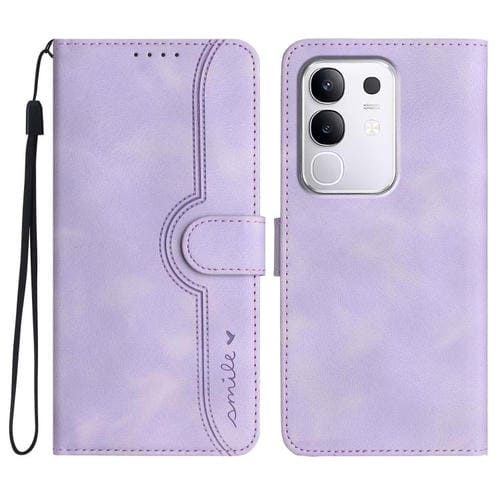 Funda de Piel con Diseño de Corazón para Vivo Y29 4G (Morada)