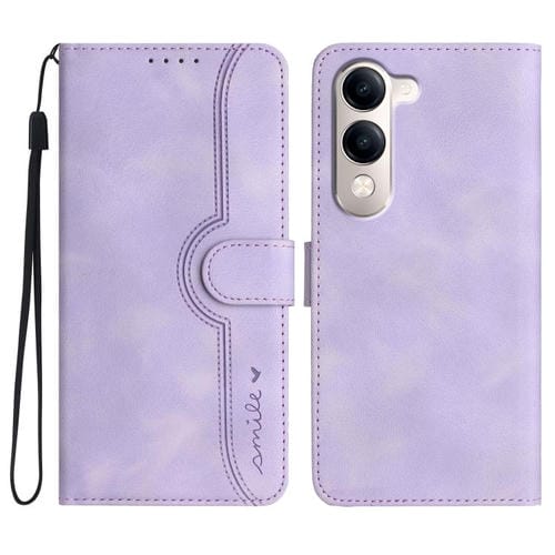 Funda de Cuero con Diseño de Corazón para Vivo Y29S 5G / Y04 4G (Morado)