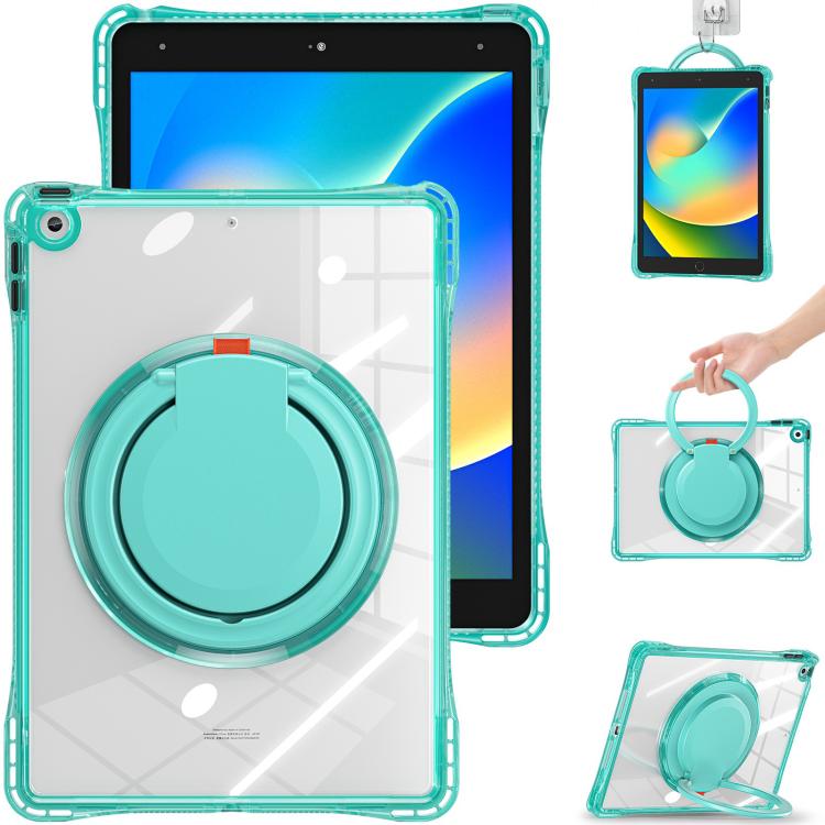 Funda Híbrida TPU para iPad 10.2 2021/2020/2019 con Asa Anillo Giratorio (Verde Claro)