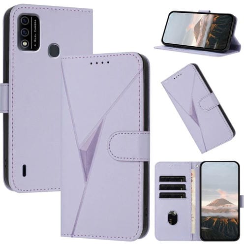Funda de Cuero Itel A48 con Hebilla y Diseño Triangular (Morado Claro)