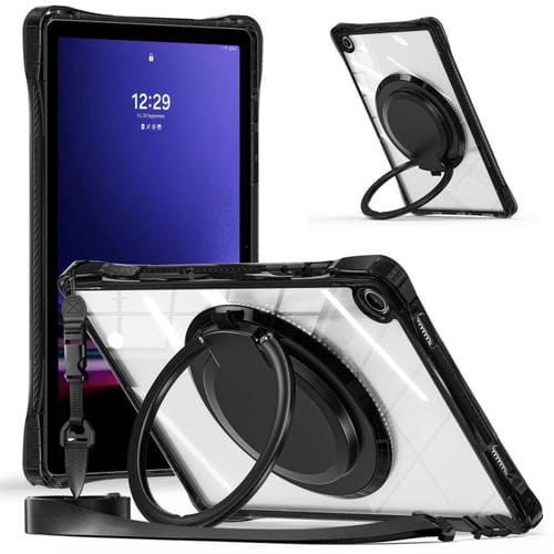 Funda híbrida TPU Samsung Galaxy Tab A9+ con asa anillo giratorio (Negra)