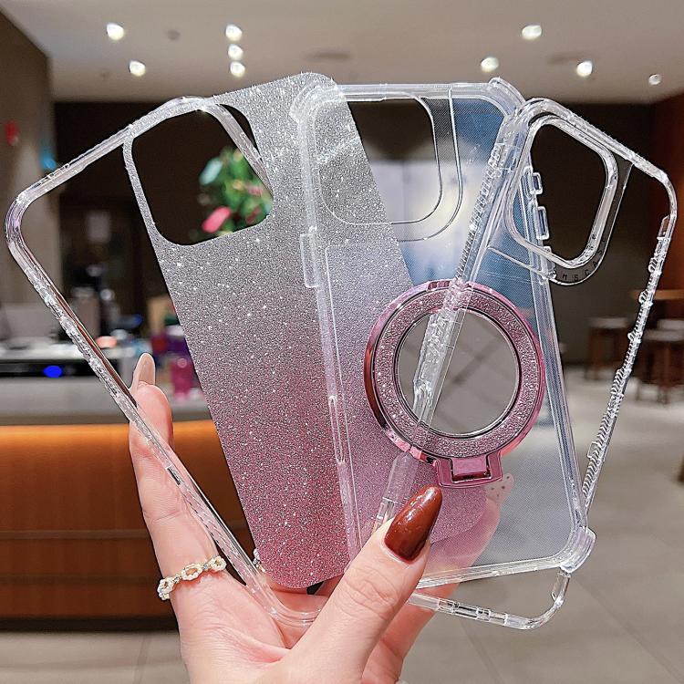 Funda para Teléfono Magsafe con Soporte Espejo y Purpurina para iPhone 15 Plus (Morado)