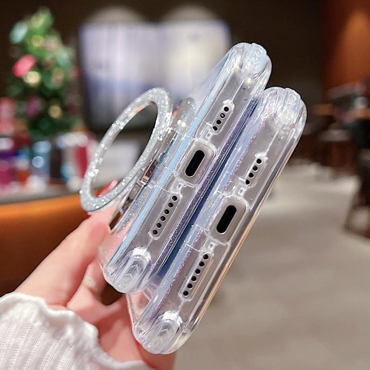 Funda para Teléfono Magsafe iPhone 15 Plus Soporte Espejo Purpurina (Plateada)
