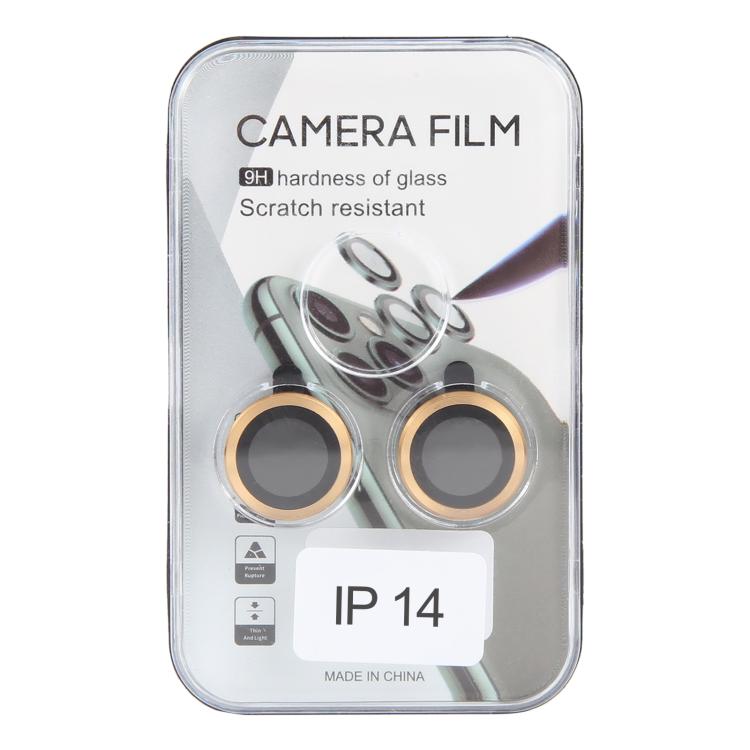 Cubierta de Cámara Trasera Película de Lente de Vidrio Templado 9H para iPhone 15 Plus 15 14 Plus 14 (Dorado)