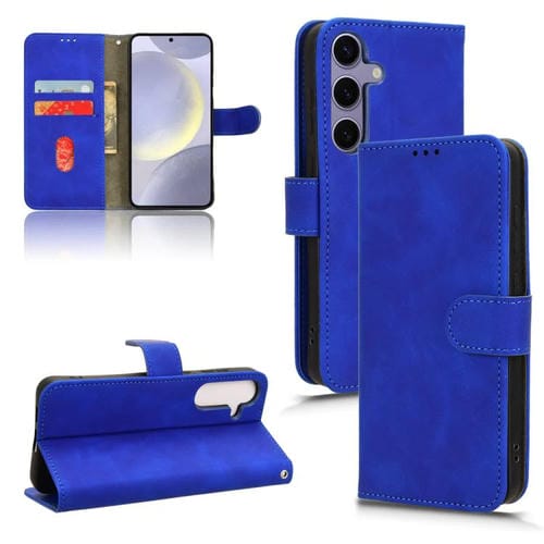 Funda de cuero con tapa magnética y diseño de piel para Samsung Galaxy S25 FE 5G (azul)