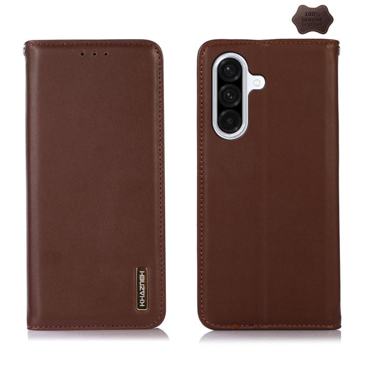 Funda de piel de vacuno KHAZNEH Nappa con capa superior para Samsung Galaxy S25 FE 5G (marrón)