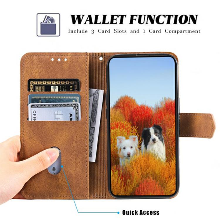 Funda de Cuero Ttudrch para iPhone 16E con Empalme de Líneas en Relieve (Marrón)