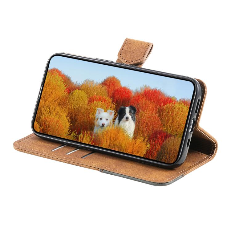 Funda de Cuero Ttudrch para iPhone 16E con Empalme de Líneas en Relieve (Marrón)