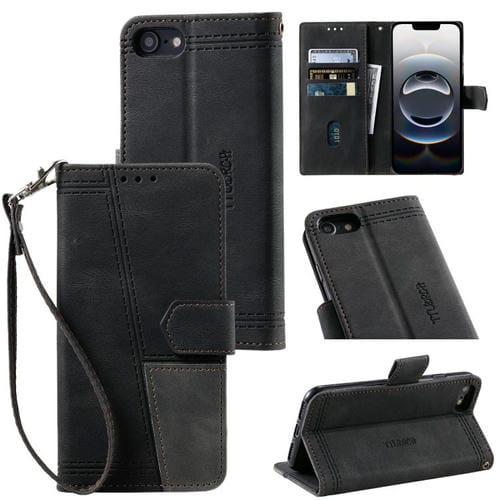 Funda de Cuero Ttudrch para iPhone 16E con Empalme de Líneas en Relieve (Negra)