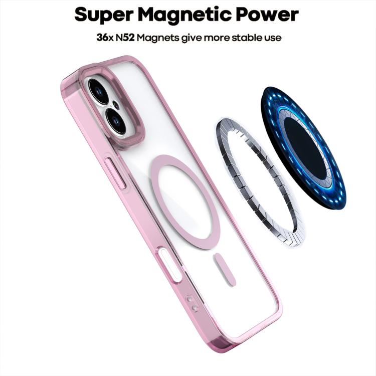 Funda magnética transparente MagSafe para iPhone 16 Plus (azul)