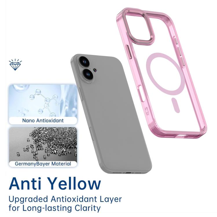 Funda magnética transparente MagSafe para iPhone 16 Plus (azul)