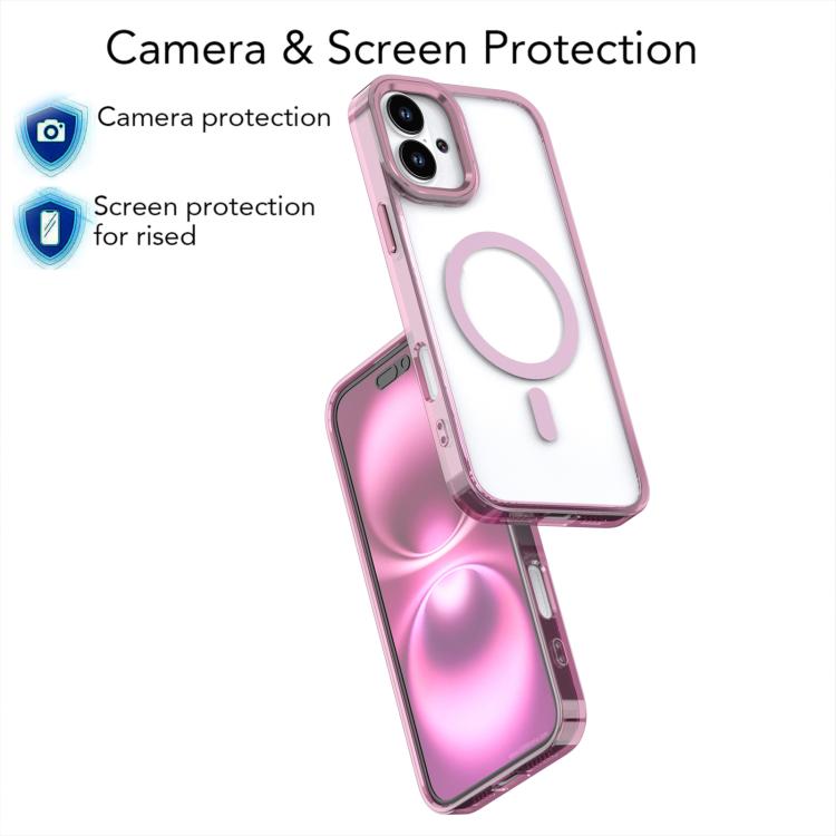 Funda magnética transparente MagSafe para iPhone 16 Plus (azul)