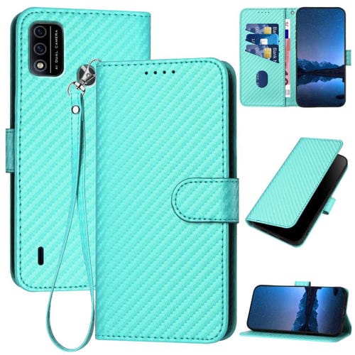 Funda de Cuero con Hebilla de Fibra de Carbono para Teléfono Itel A48 Yx0070 con Cordón (Azul Claro)