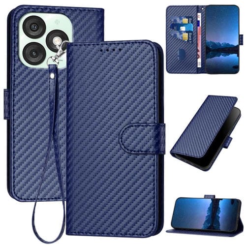 Funda de Cuero con Hebilla de Fibra de Carbono para Teléfono Itel A50 Yx0070 con Cordón (Azul Real)