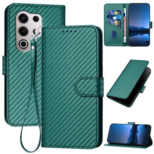 Funda de Cuero con Hebilla de Fibra de Carbono para Teléfono Itel S25 Ultra Yx0070 con Cordón (Verde Oscuro)