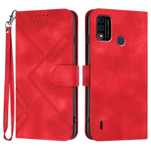 Funda Piel Sintética Itel A48 Diseño de Líneas (Roja)