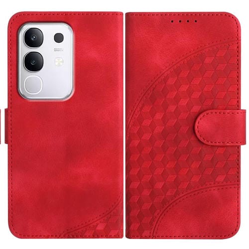 Funda de Cuero con Relieve de Cabeza de Elefante y Cordón para Vivo Y29 4G (Roja)