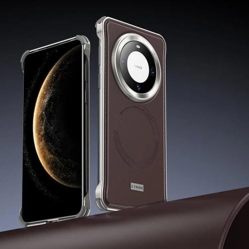 Funda de Cuero Magsafe para Huawei Mate 60 sin Marco de Metal (Marrón)