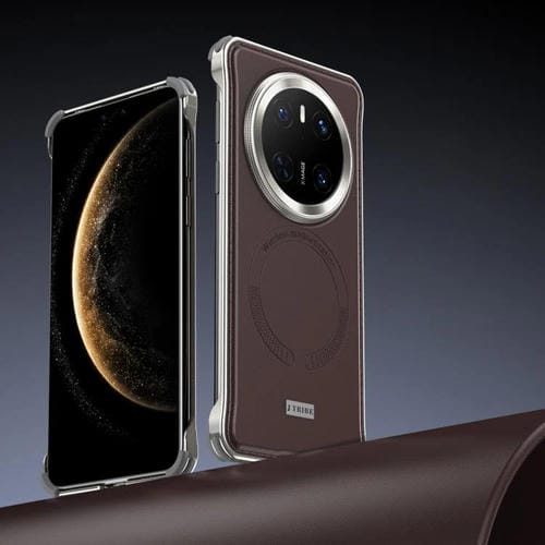 Funda de Cuero Magsafe sin Marco de Metal para Huawei Mate 70 (Marrón)