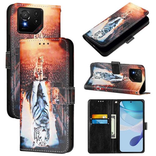 Funda de Cuero Asus Rog Phone 9/9 Pro con Diseño de Dibujos Gatos y Tigres (Colores Lisos)