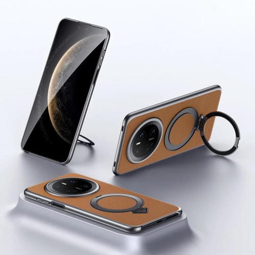 Funda para Teléfono Huawei Mate 70 con Soporte Magnético Magsafe de Cuero Sulada (Marrón)