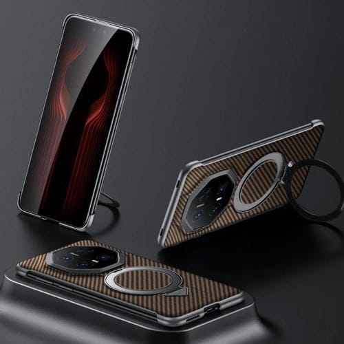 Funda para Teléfono Huawei Mate 70 Rs Ultimate con Soporte Magnético Magsafe y Textura Kevlar (Marrón)