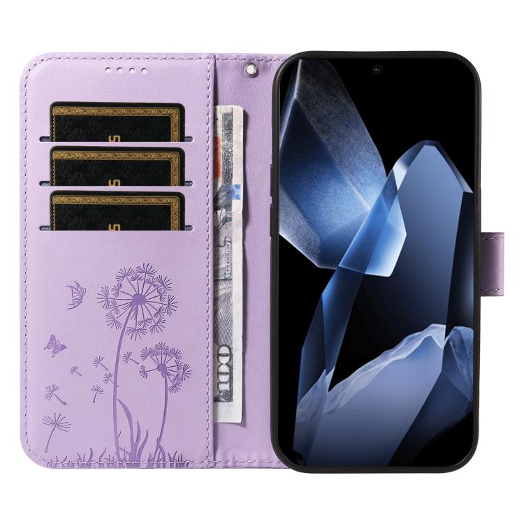 Funda de Cuero con Tapa para OnePlus 13 con Patrón en Relieve Diente de León (Morado)