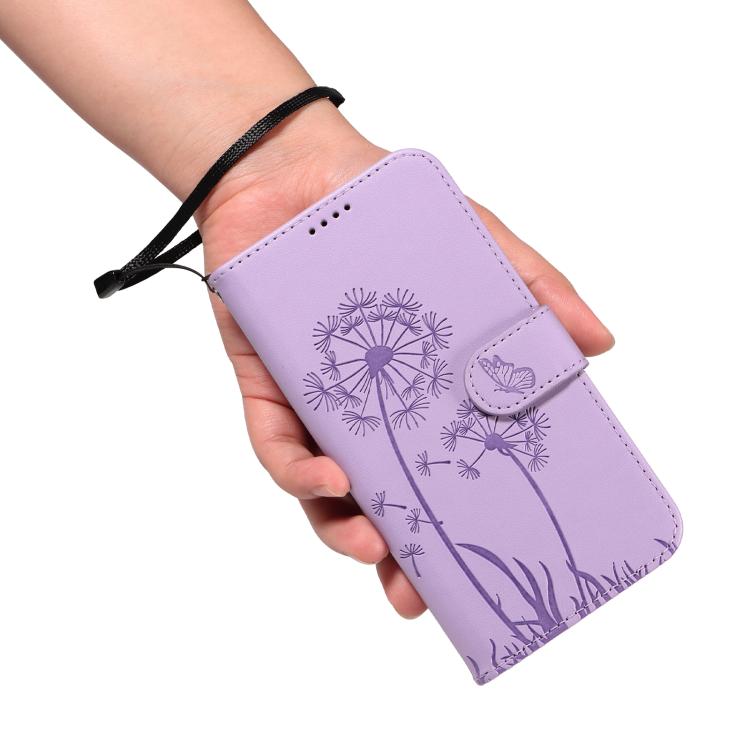 Funda de Cuero con Tapa para OnePlus 13 con Patrón en Relieve Diente de León (Morado)