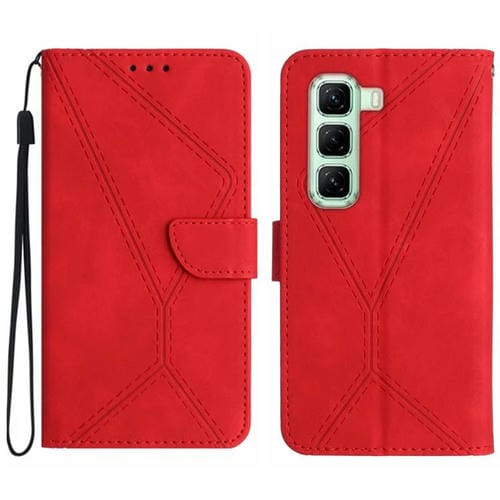 Funda de Cuero con Relieve y Costuras para Infinix Hot 50 4G (Rojo)