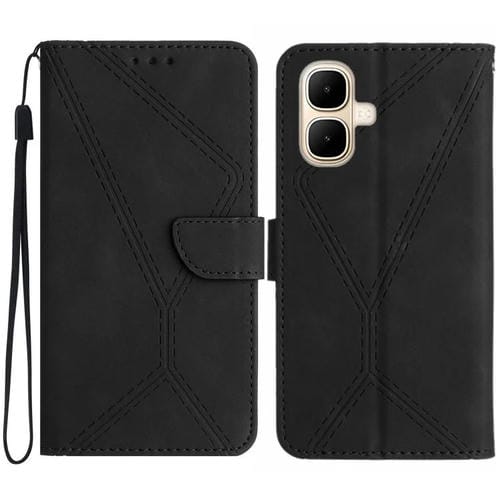 Funda de cuero con relieve y costuras para Infinix Smart 10 4G / Tecno Pop 10 (negra)