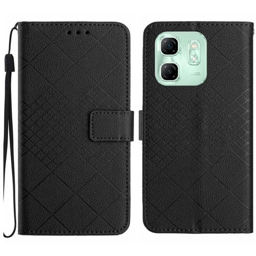 Funda Cuero Textura Cuadrícula Rómbica para Infinix Hot 50I 4G (Negra)