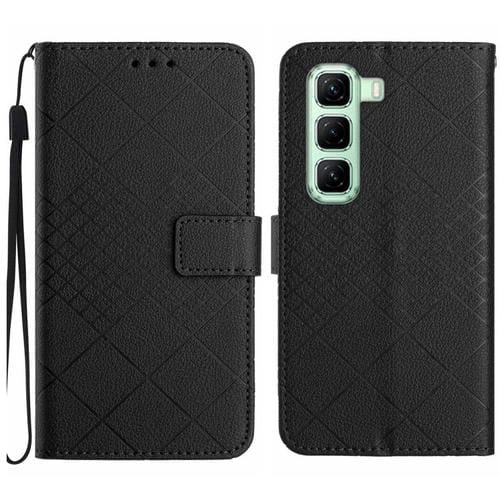 Funda de Cuero con Textura de Cuadrícula Rómbica para Infinix Hot 50 5G (Negra)