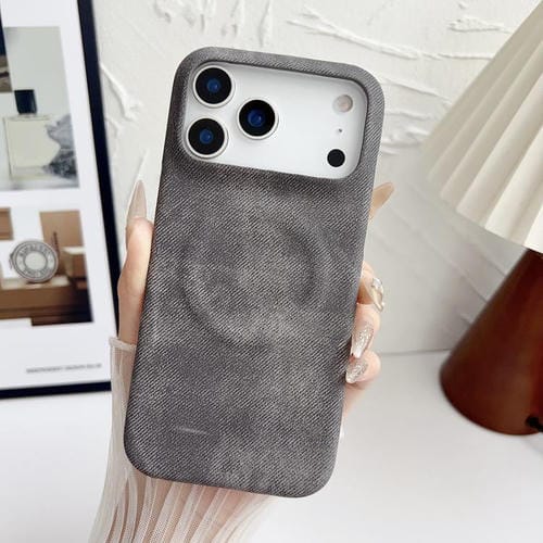 Funda magnética de PC y PU para iPhone 17 Pro Denim MagSafe (gris oscuro)