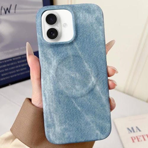 Funda magnética de PC y PU Denim MagSafe para iPhone 17 (azul claro)