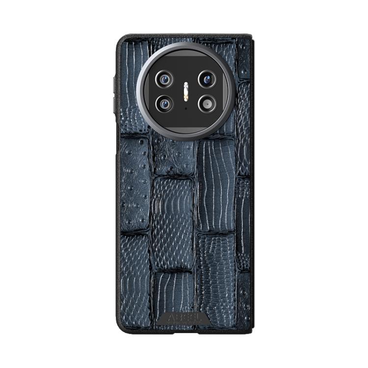 Funda de Piel Auténtica Magsafe con Micrograbado 6D y Diseño Abeel Beast para Huawei Mate X5 (Azul)