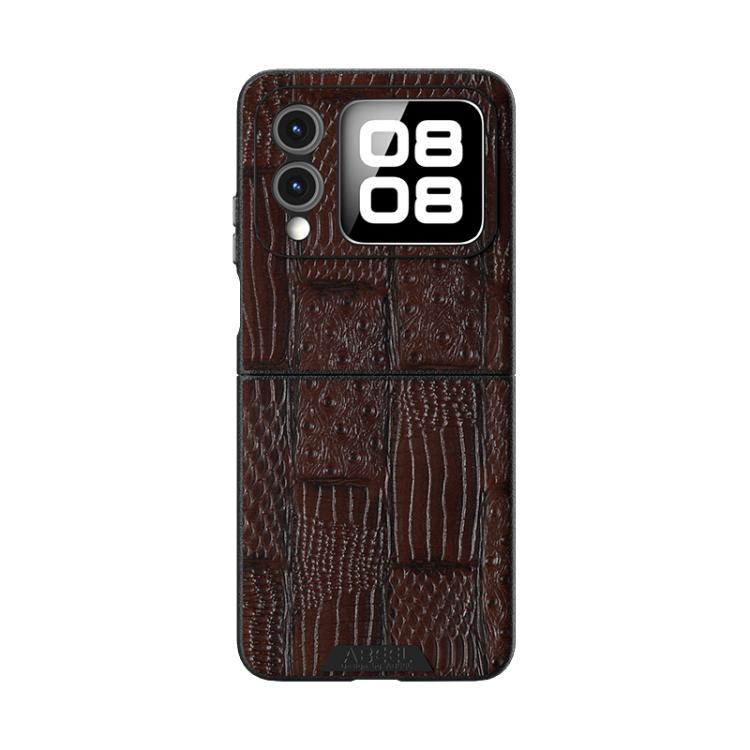 Funda Huawei Nova Flip Abeel Beast Pattern 6D Cuero Genuino Magsafe con Microrrelieve (Marrón)