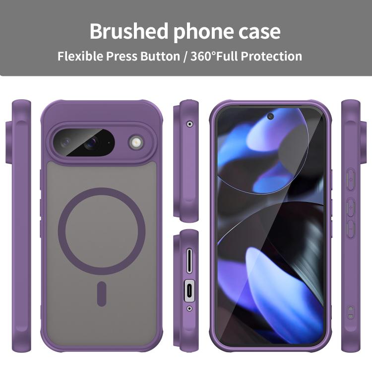 Funda híbrida TPU y PC esmerilada Magsafe para Google Pixel 9 Fan Dun Series (Morada)