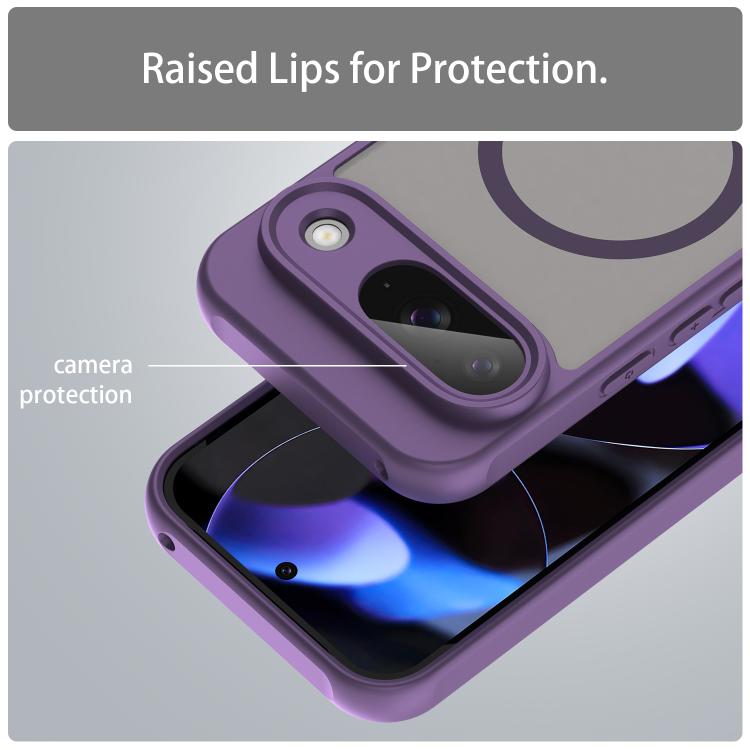Funda híbrida TPU y PC esmerilada Magsafe para Google Pixel 9 Fan Dun Series (Morada)