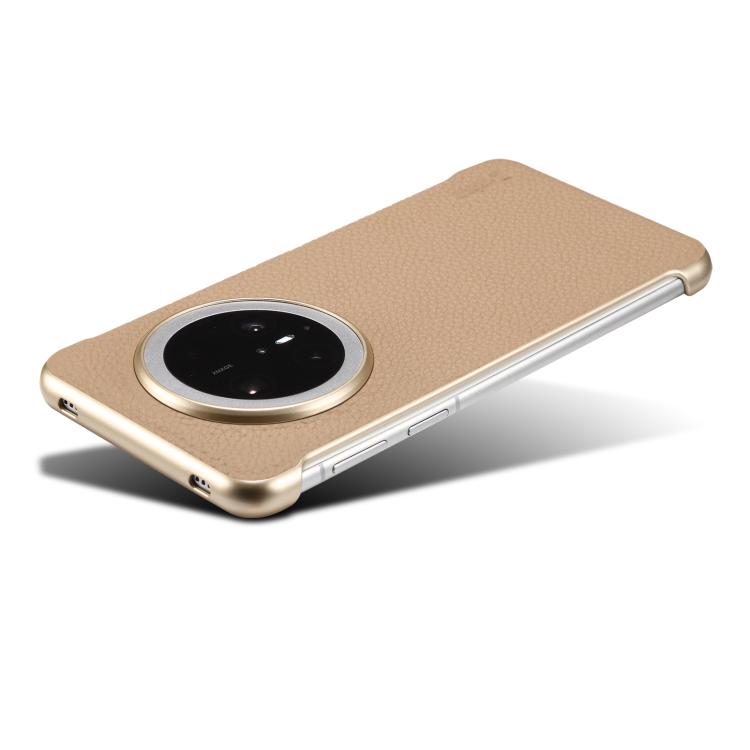Funda de Cuero Genuino con Textura de Lichi Magsafe sin Marco para Huawei Mate 60 Pro Denior A20 (Caqui)
