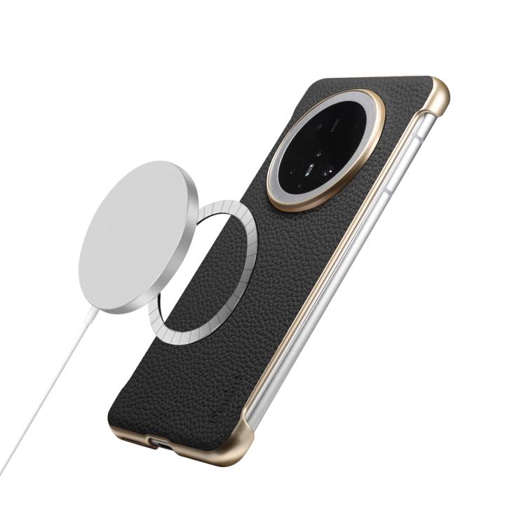 Funda Magsafe sin Marco Huawei Mate 70 Denior A20 Piel Auténtica Textura Lichi (Negro)