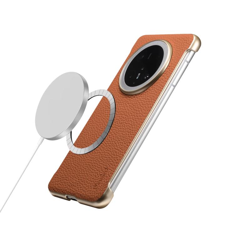 Funda Magsafe sin Marco Huawei Mate 70 Pro Denior A20 Piel Auténtica Textura de Lichi (Marrón)