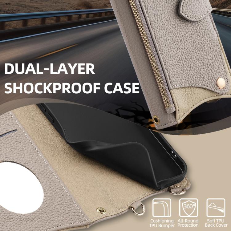 Funda de Cuero Lichi para TCL 50 Nxtpaper y 50 Pro Nxtpaper con Diseño Cola de Pez y Cadena Cruzada (Gris)