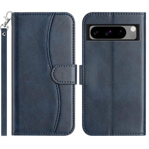 Funda de Cuero con Doble Pliegue en Forma de S para Google Pixel 8 Pro (Azul Marino)