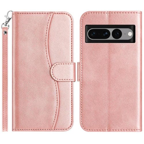 Funda de Cuero con Doble Pliegue en Forma de S para Google Pixel 7 Pro (Oro Rosa)