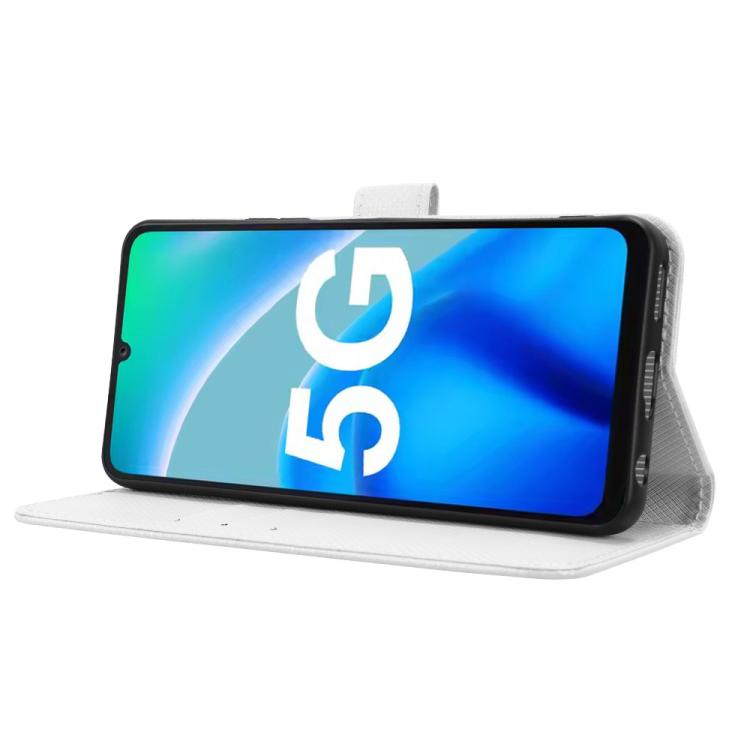 Funda de Cuero para Fossibot S1 5G con Textura de Diamante (Blanca)