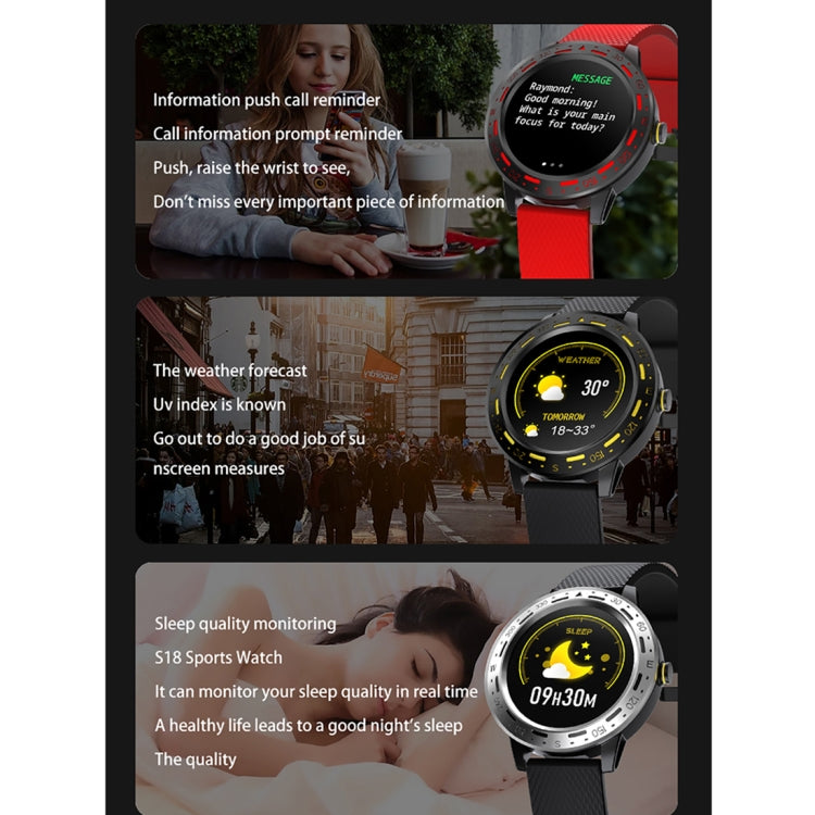 Reloj Inteligente S18 1.3 Pulgadas TFT Pantalla IP67 Monitor Sueño Frecuencia Cardíaca Presión Arterial (Negro Rojo)