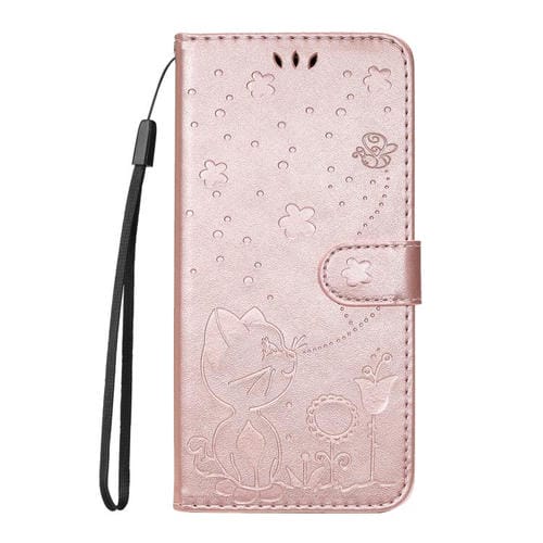 Funda de piel con tapa y diseño de gato y abeja para Samsung Galaxy A07 5G (oro rosa)