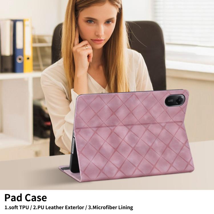 Funda de cuero con relieve de rombos para Xiaomi Redmi Pad 2 (rosa)