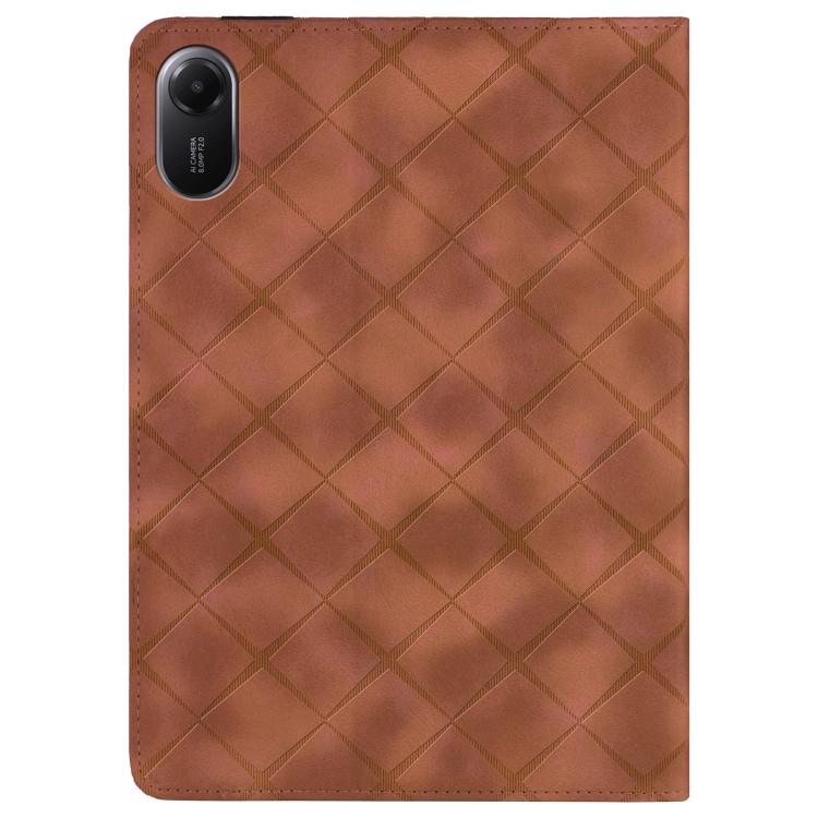 Funda de cuero con relieve de rombos para Xiaomi Redmi Pad 2 (marrón)