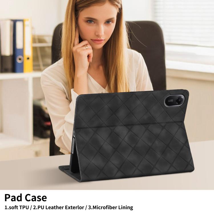 Funda de cuero con relieve de rombos para Xiaomi Redmi Pad 2 (negra)